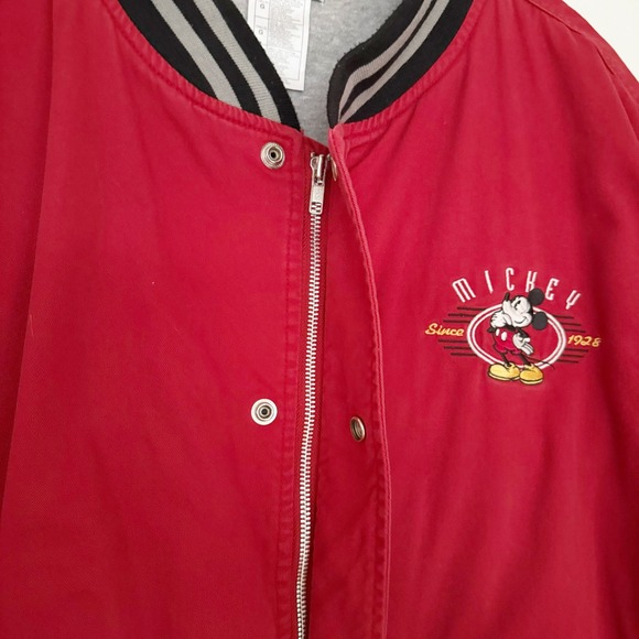 Vintage Mens Large Micky Mouse Disney Store Embroidered Varsity Red Jacket L - Picture 6 of 14